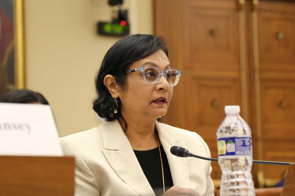 ESRI Executive Director Judy Jeevarajan discusses lithium-ion battery safety risks and recommends research into a battery design with an openable valve for fire suppression during a recent congressional hearing.
