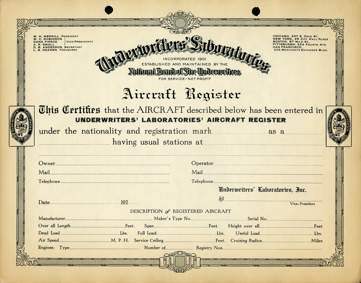 Aircraft Registry Certificate | UL Archives