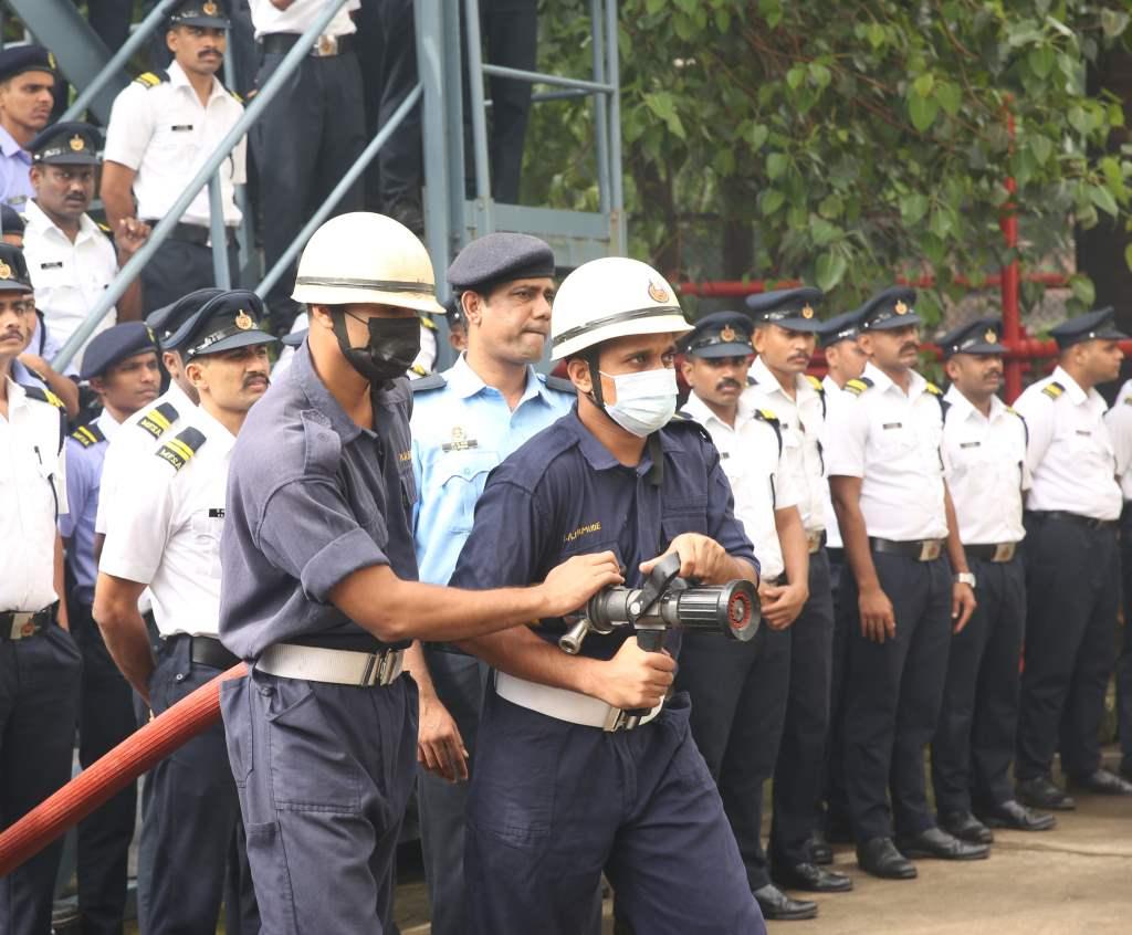 The Maharashtra Fire Services prepare to extinguish a lithium-ion battery fire