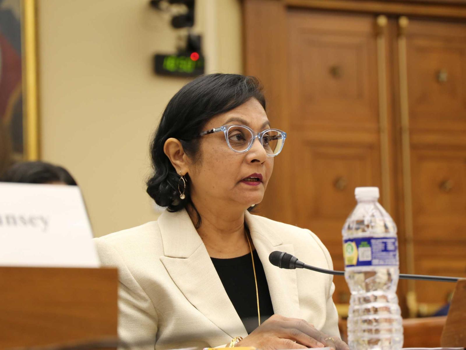 ESRI Executive Director Judy Jeevarajan discusses lithium-ion battery safety risks and recommends research into a battery design with an openable valve for fire suppression during a recent congressional hearing.