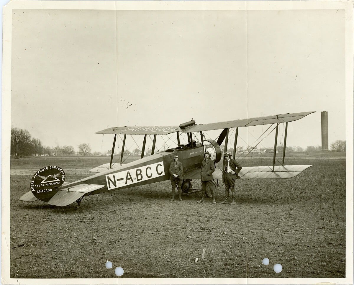 John Arthur Yonge, right, received his pilot's registration at Ashburn Field in Chicago in November of 1921. He was the 9th pilot registered by UL. The Akers biplane he piloted was also registered under the identification mark N-ABCC. | UL Archives