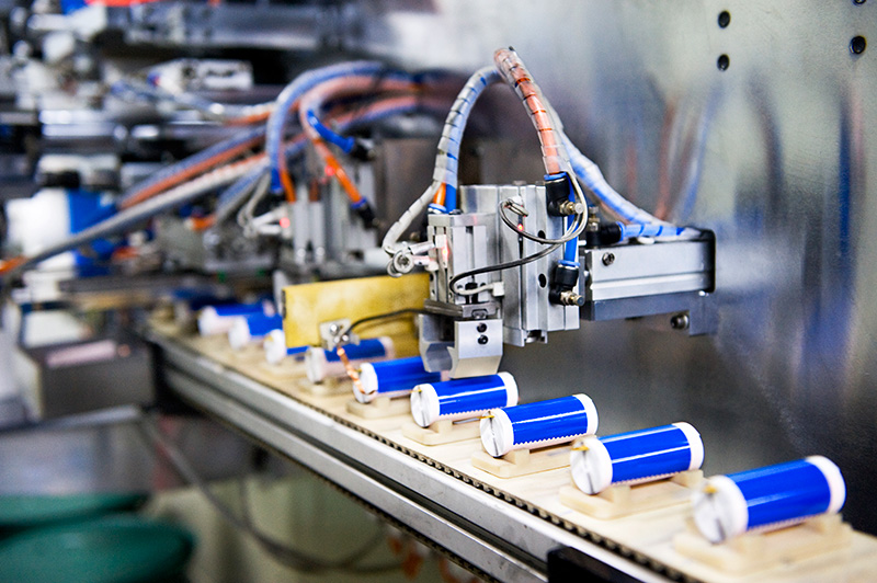 Lithium-ion batteries on an assembly line
