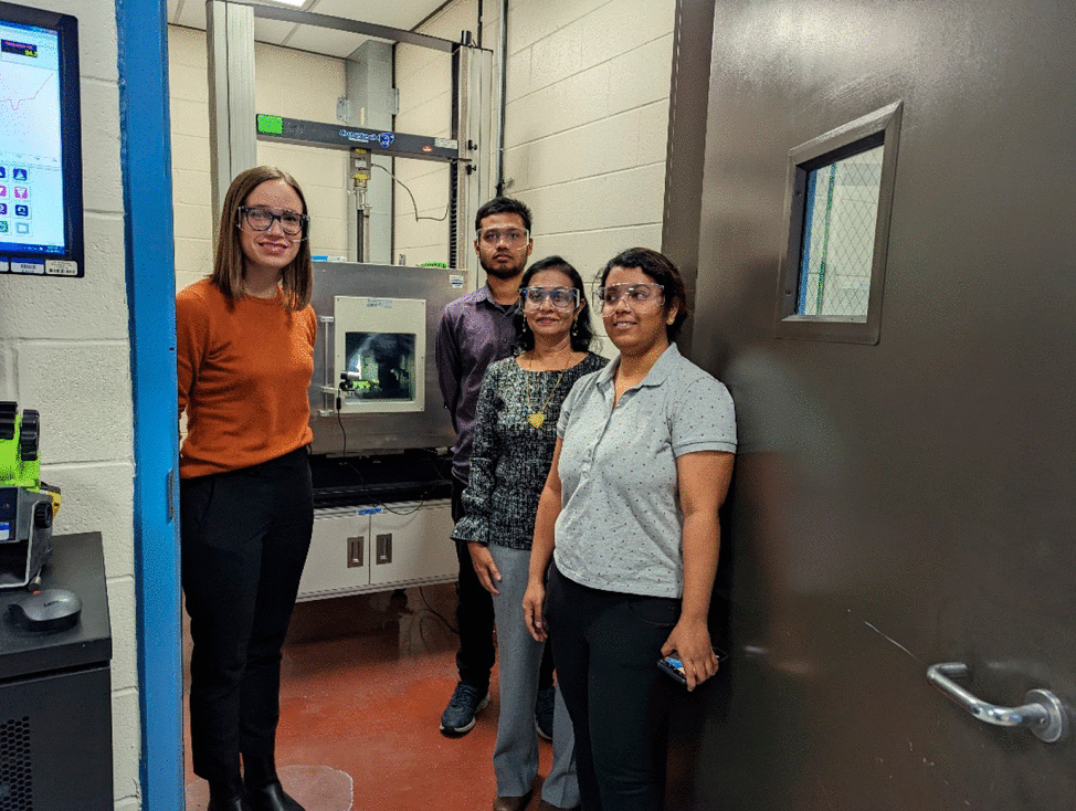 From left to right: Dr. Taina Rauhala, research scientist, UL Research Institutes; Toukir Hasan, graduate student, Purdue University; Dr. Judy Jeevarajan, vice president and executive director, Electrochemical Safety Research Institute; and Maria Terese, graduate student, Purdue University