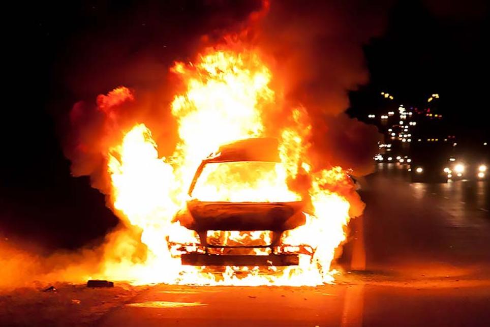 a vehicle on fire