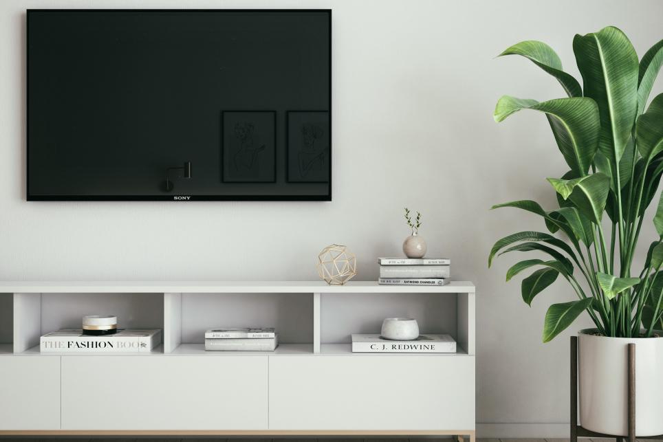 TV mounted on a wall in a modern living room